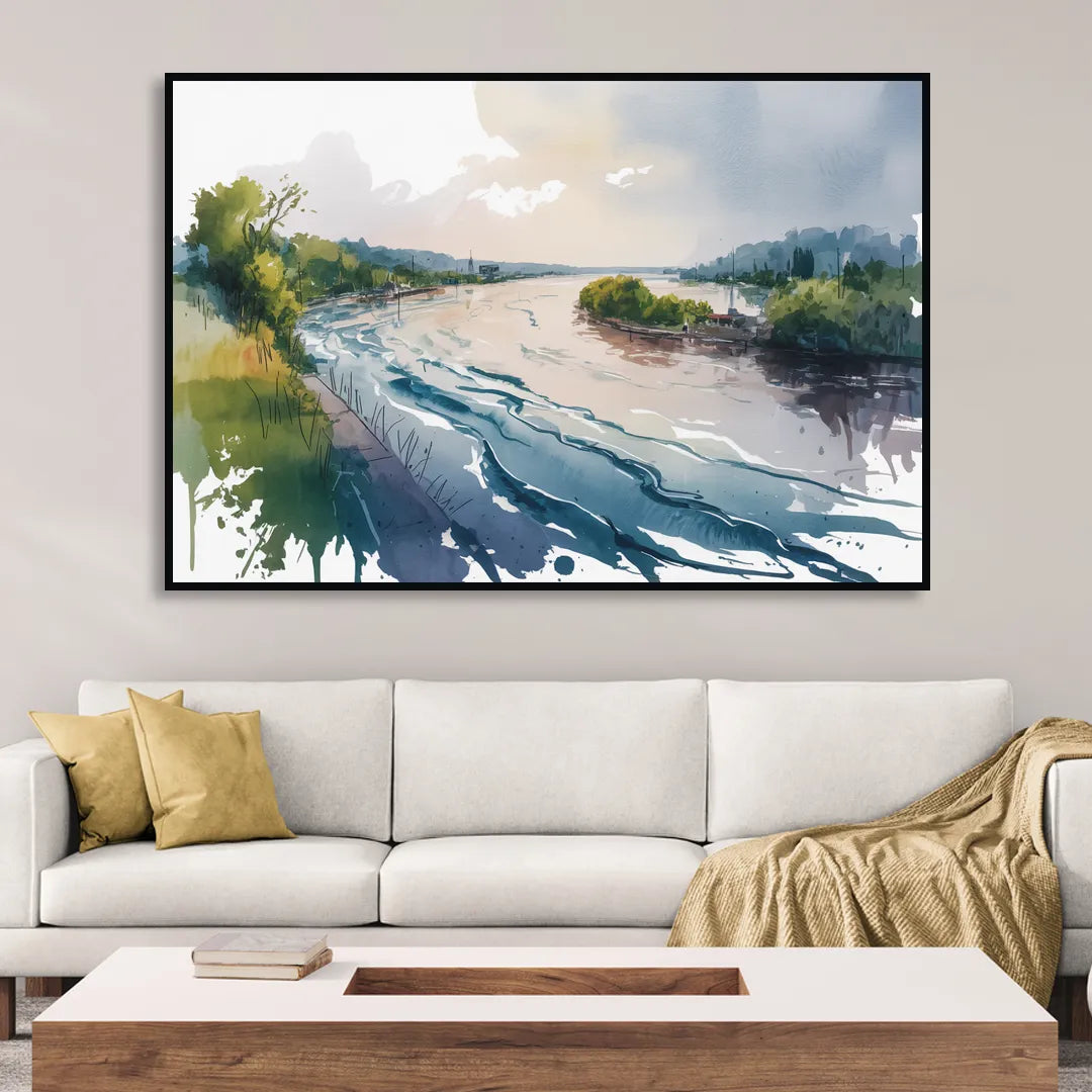 Saint Lawrence River View Living Room - Black Canvas Wall Art