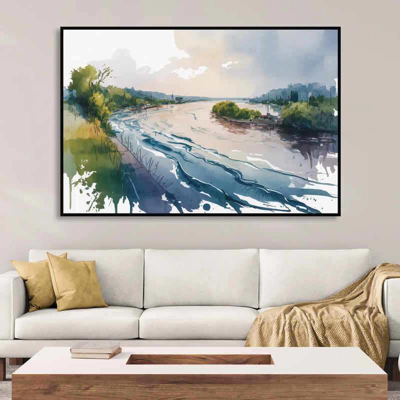 Saint Lawrence River View Living Room - Black Canvas Wall Art