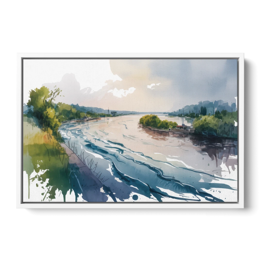 Saint Lawrence River View - White Framed Canvas Wall Art - Front