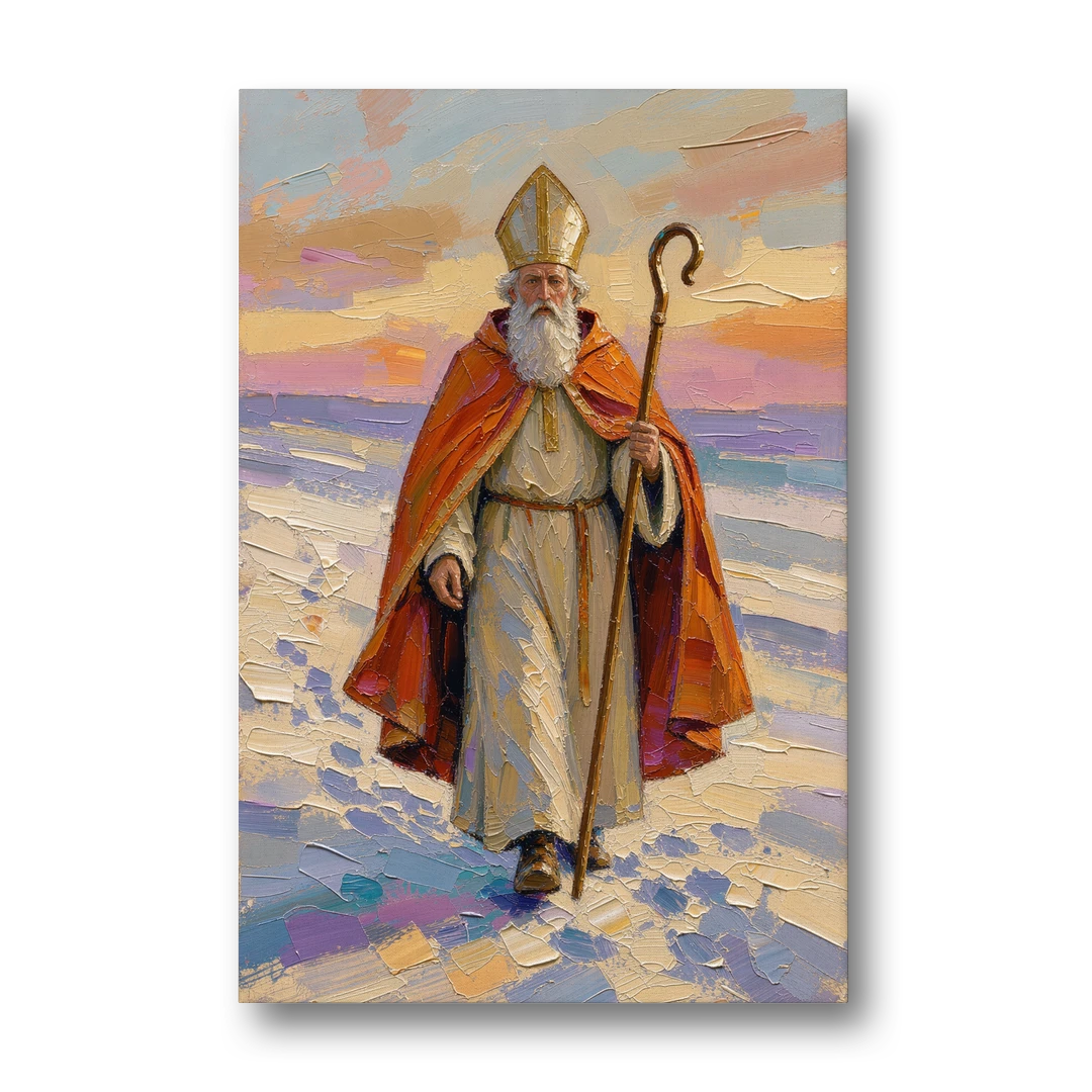 Saint Nicholas Painting at Golden Hour - Canvas Wall Art - Front