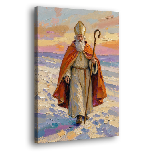 Saint Nicholas Painting at Golden Hour - Canvas Wall Art - Side