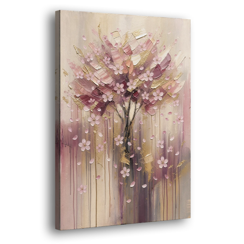 Sakura Painting with Dripping Rose and Gold - Canvas Wall Art - Side