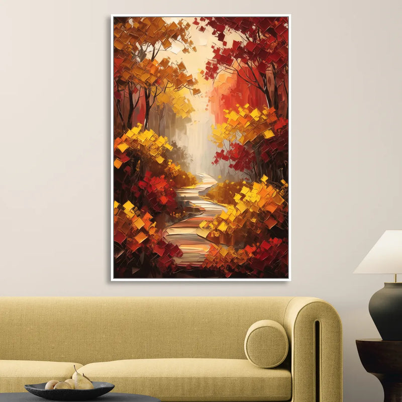 Salem Autumn Forest Living Room - White Canvas Wall Art
