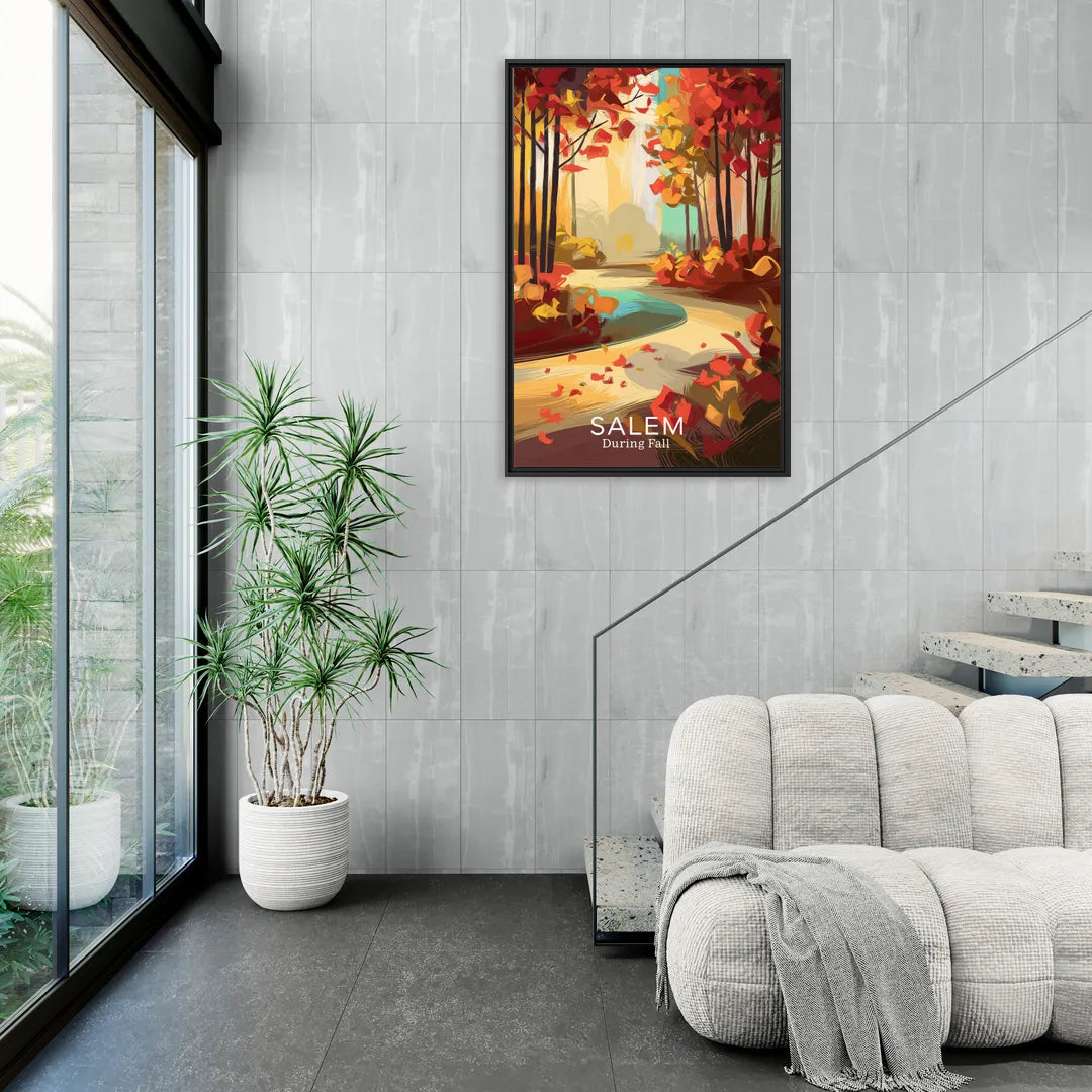 Salem Fall Foliage - Living Room Black Frame Canvas