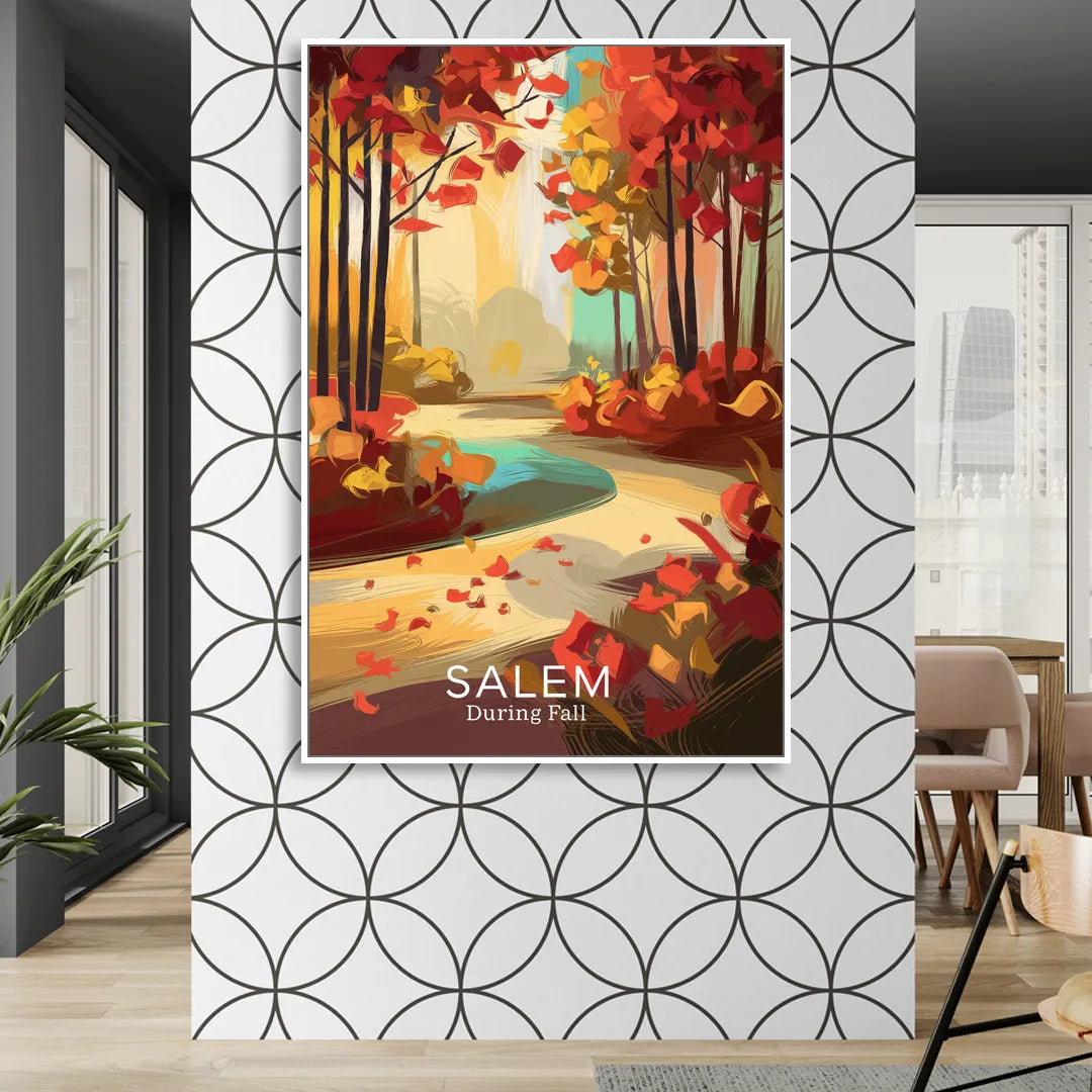Salem Fall Foliage Sitting Room - White Canvas Wall Art