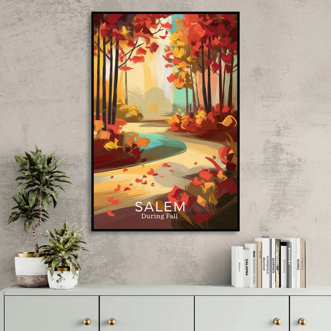 Salem Fall Foliage Living Room - Black Canvas Wall Art