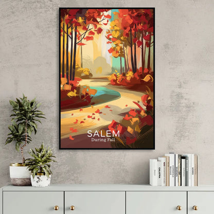 Salem Fall Foliage Living Room - Black Canvas Wall Art