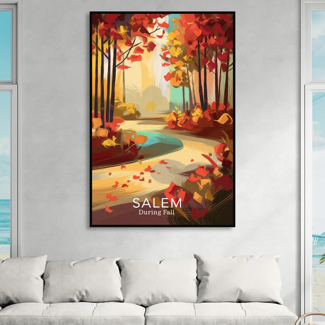 Salem Fall Foliage Sitting Room - Black Canvas Wall Art
