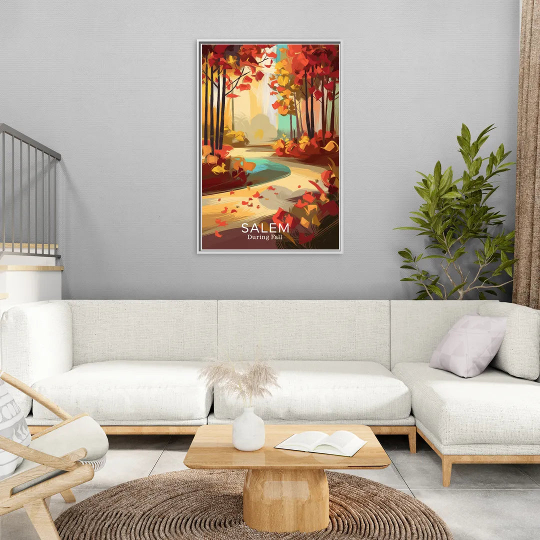 Salem Fall Foliage - Living Room White Frame Canvas