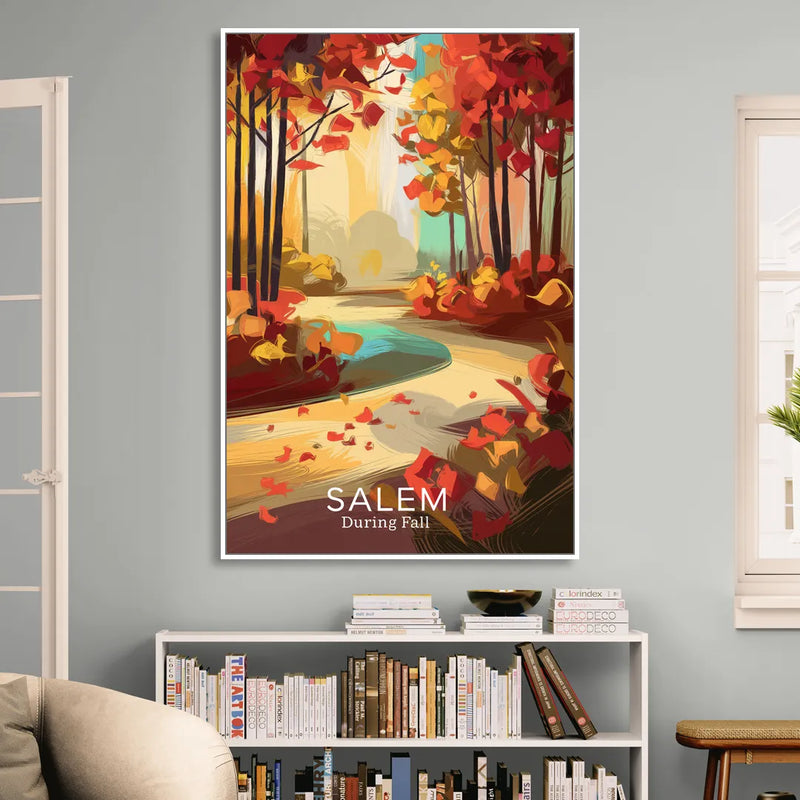 Salem Fall Foliage Living Room - White Canvas Wall Art
