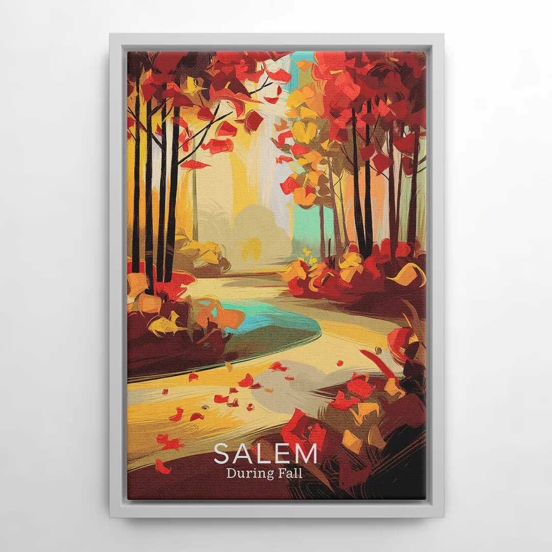 Salem Fall Foliage - White Frame Canvas
