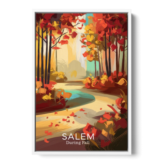 Salem Fall Foliage - White Framed Canvas Wall Art - Front