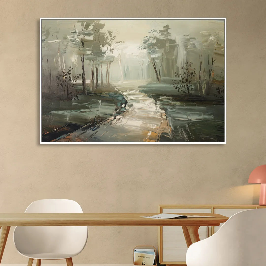 Salem Foggy Morning Living Room - White Canvas Wall Art