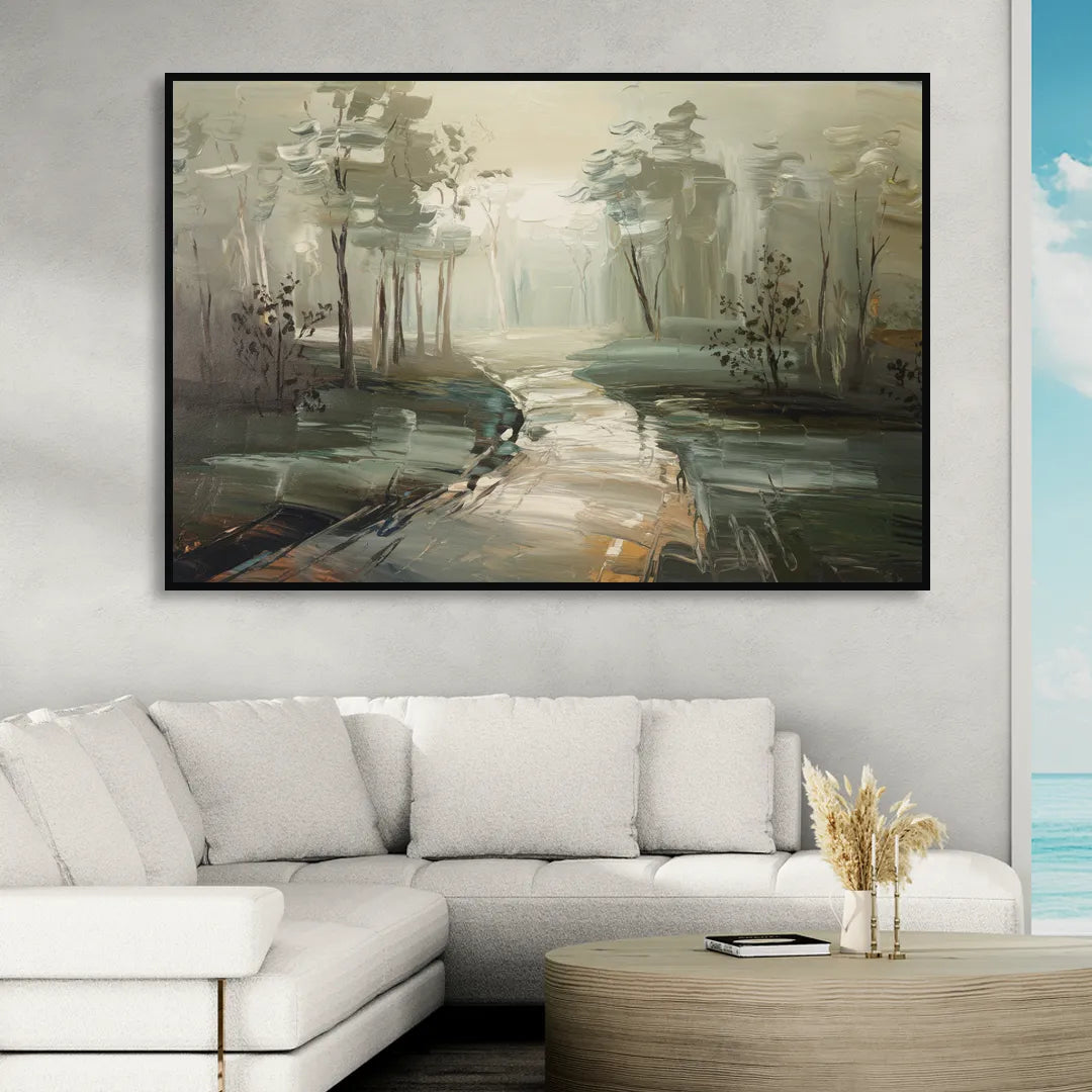 Salem Foggy Morning Living Room - Black Canvas Wall Art