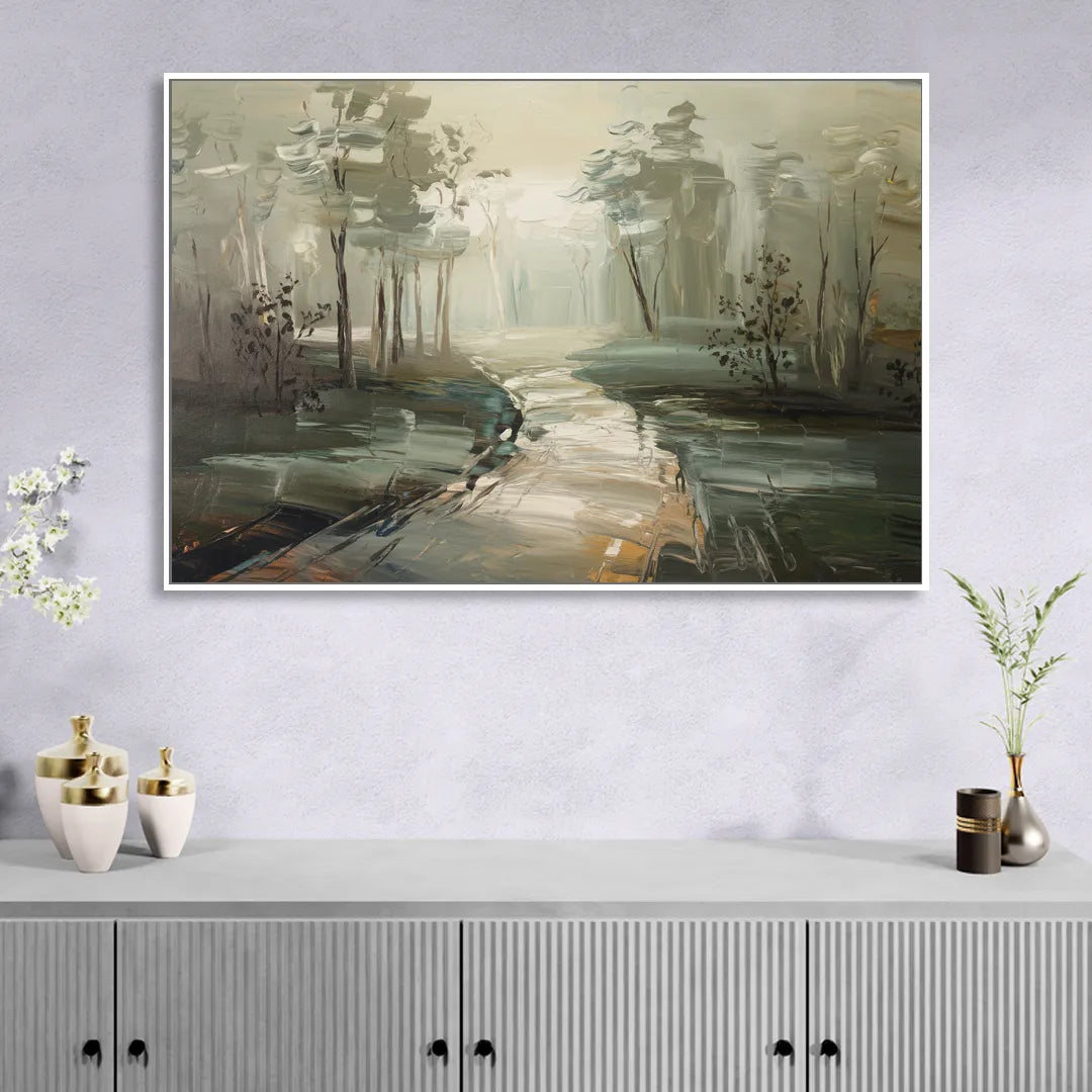 Salem Foggy Morning Sitting Room - White Canvas Wall Art