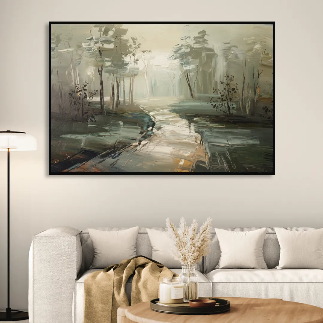 Salem Foggy Morning Sitting Room - Black Canvas Wall Art