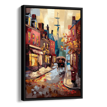 Salem New England Streets Side - Black Canvas Wall Art