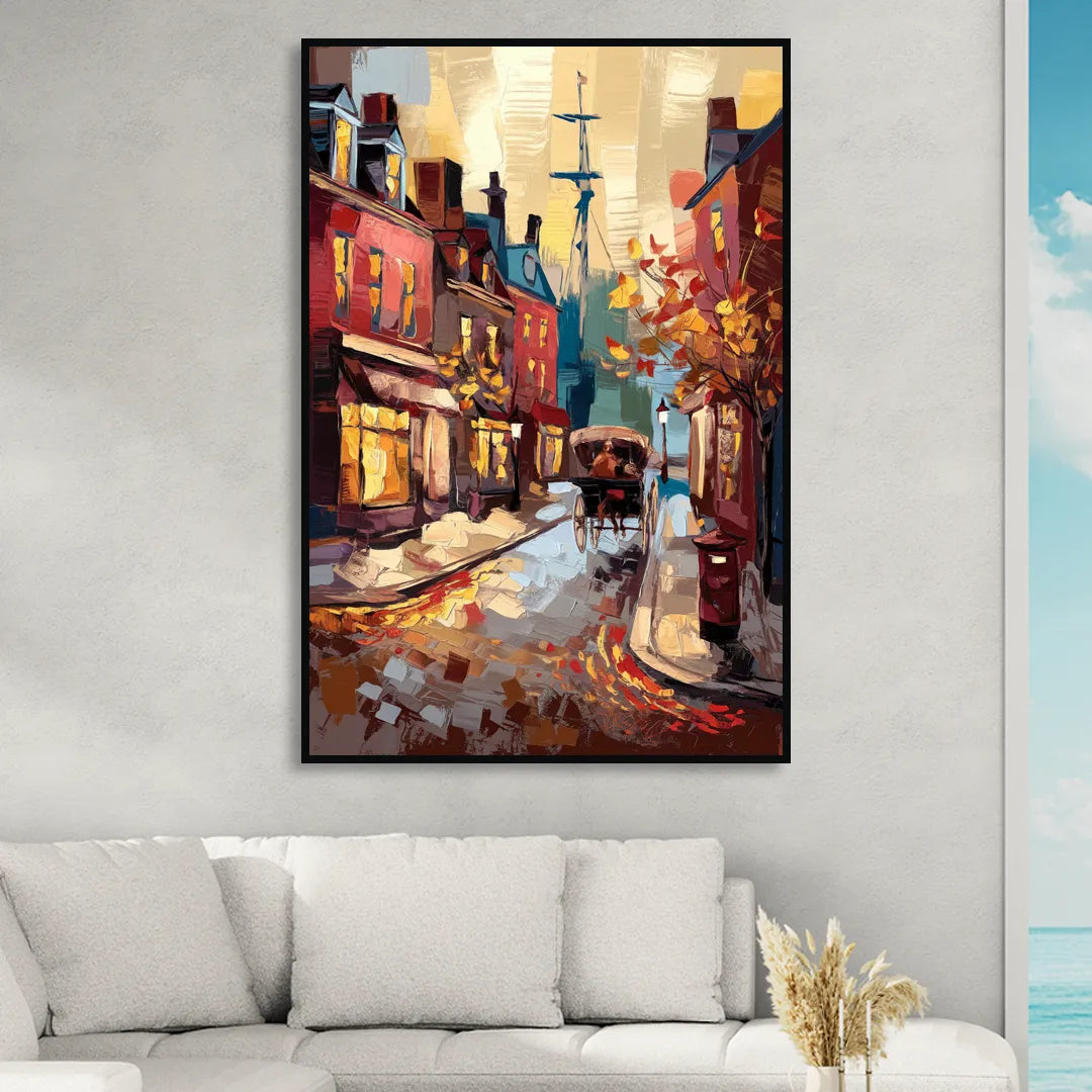 Salem New England Streets Sitting Room - Black Canvas Wall Art