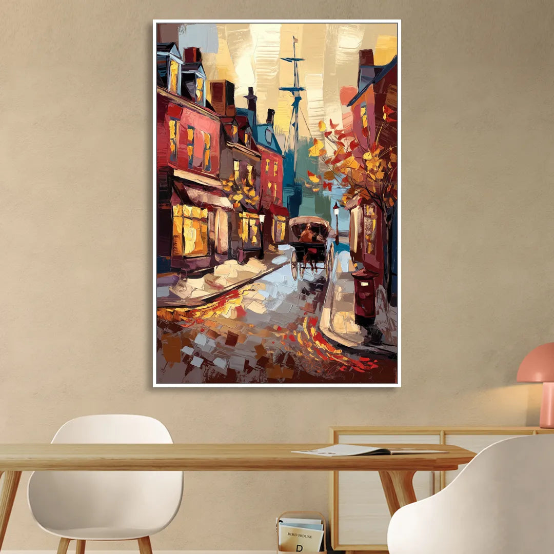 Salem New England Streets Sitting Room - White Canvas Wall Art