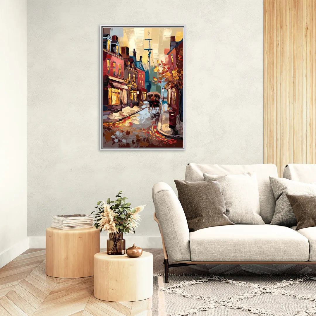 Salem New England Streets - Living Room White Frame Canvas