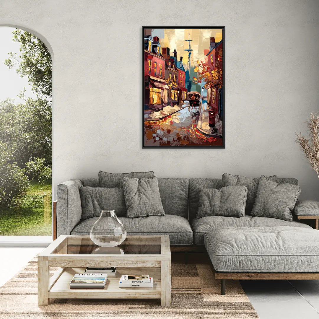 Salem New England Streets - Living Room Black Frame Canvas