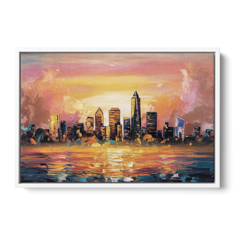 Salem Skyline Sunset Front - White Canvas Wall Art