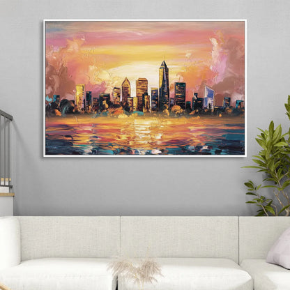 Salem Skyline Sunset Sitting Room - White Canvas Wall Art