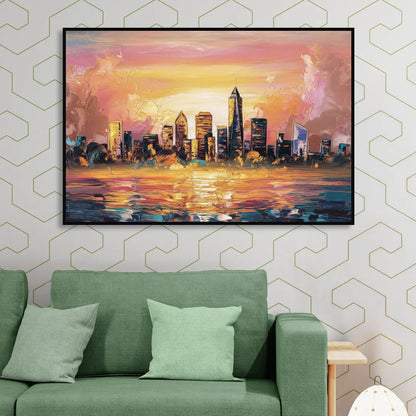 Salem Skyline Sunset Living Room - Black Canvas Wall Art