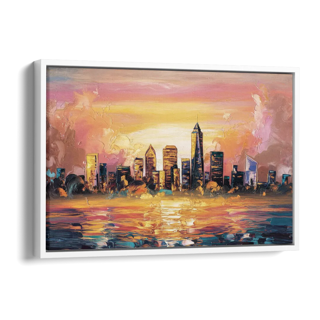 Salem Skyline Sunset Side - White Canvas Wall Art