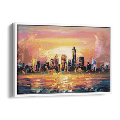 Salem Skyline Sunset Side - White Canvas Wall Art
