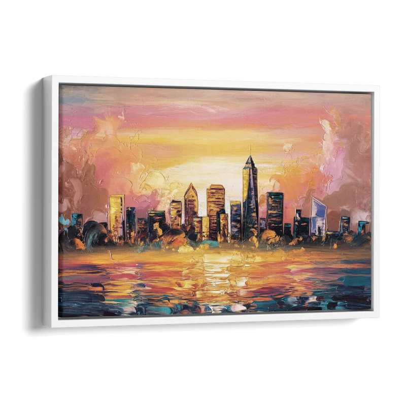 Salem Skyline Sunset Side - White Canvas Wall Art