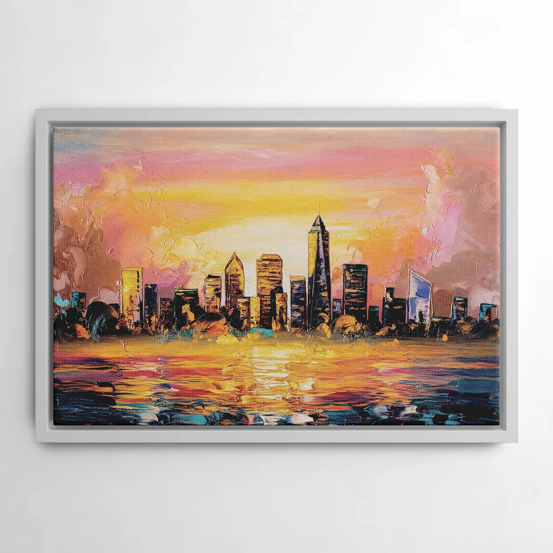 Salem Skyline Sunset - White Frame Canvas