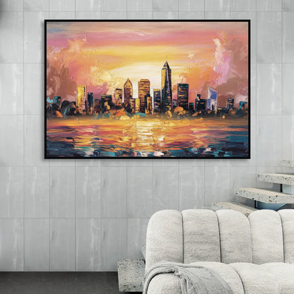 Salem Skyline Sunset Sitting Room - Black Canvas Wall Art