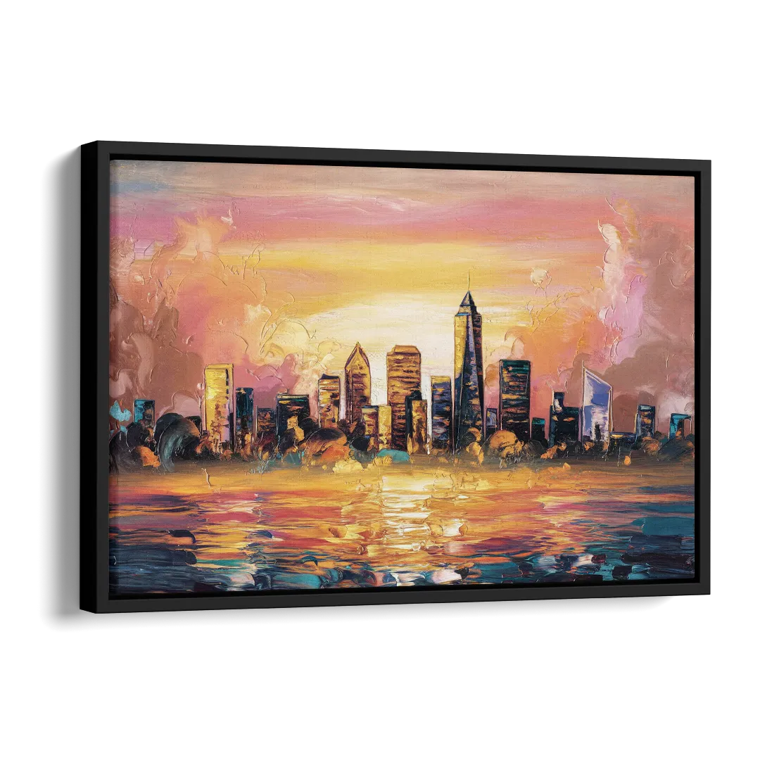 Salem Skyline Sunset Side - Black Canvas Wall Art