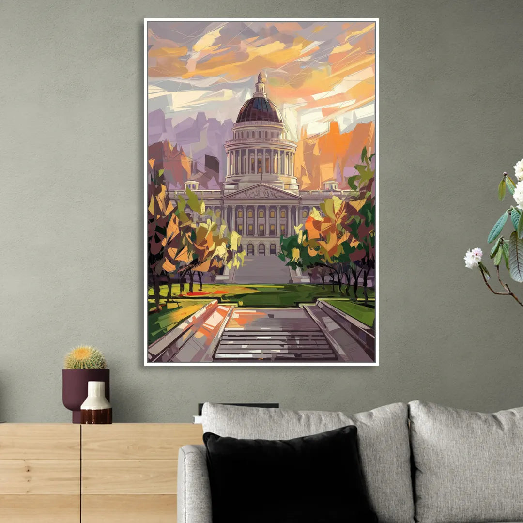 Salt Lake City Capitol Building Sitting Room - White Canvas Wall Art