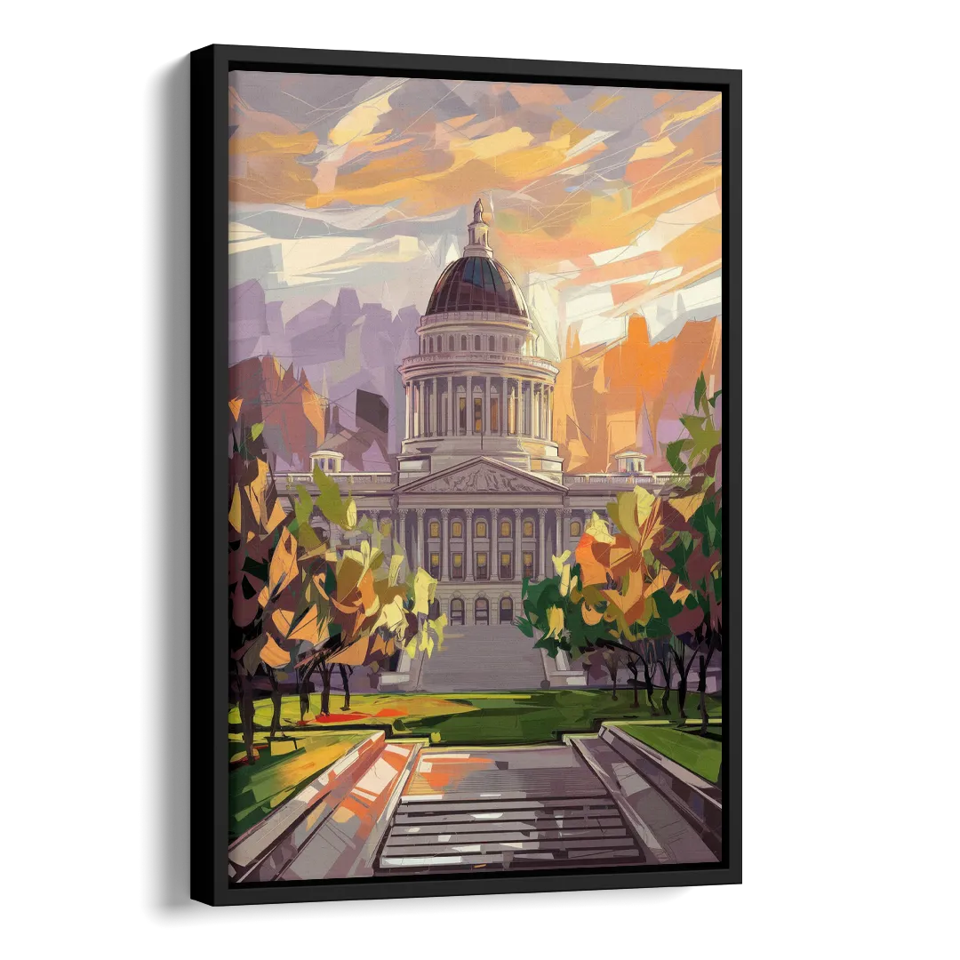 Salt Lake City Capitol Building Side - Black Canvas Wall Art