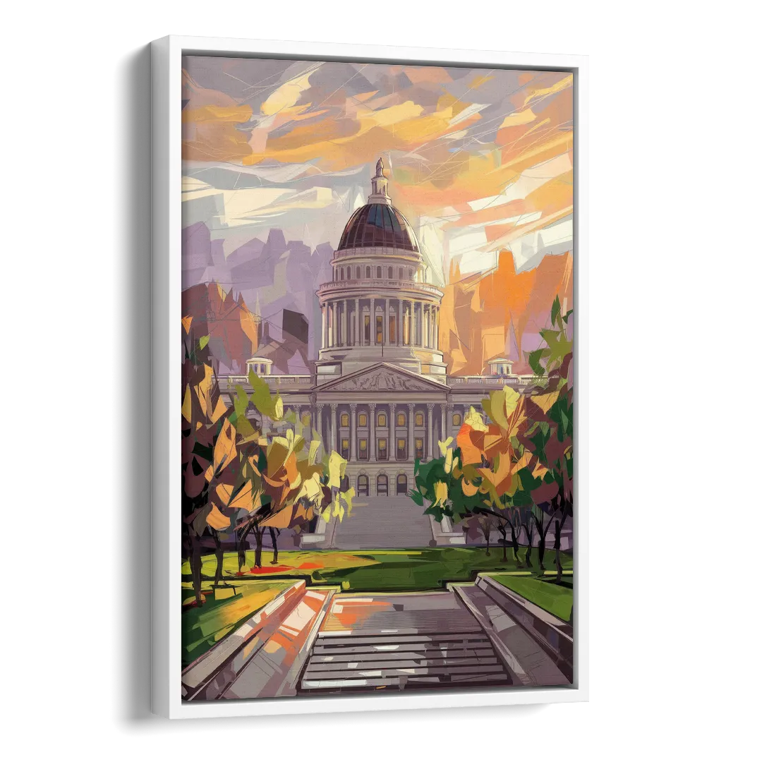 Salt Lake City Capitol Building Side - White Canvas Wall Art