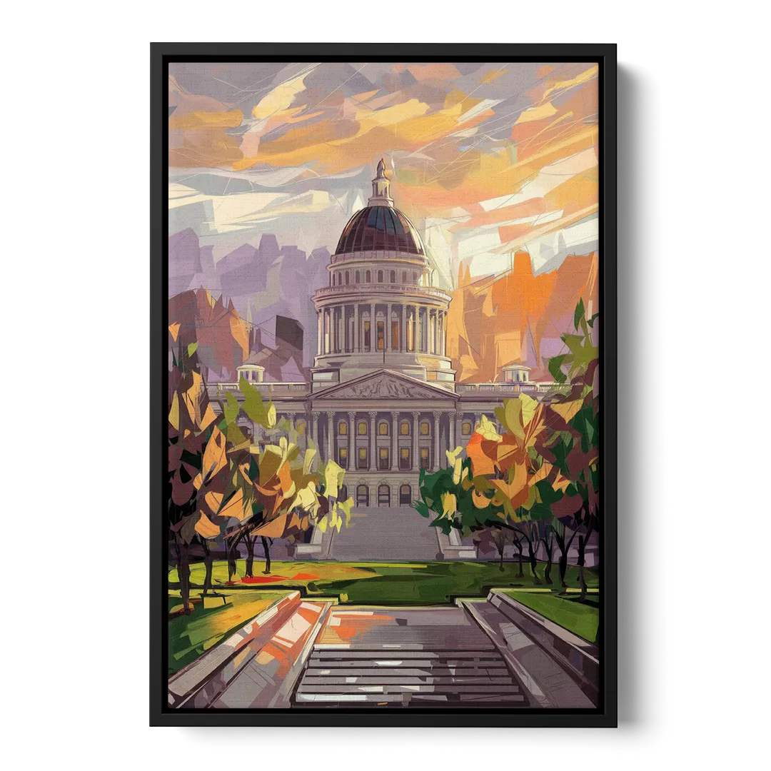 Salt Lake City Capitol Building Front - Black Canvas Wall Art