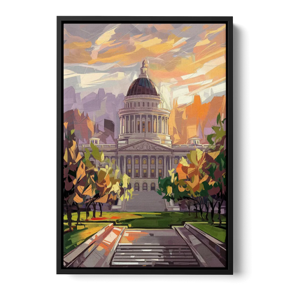 Salt Lake City Capitol Building Front - Black Canvas Wall Art