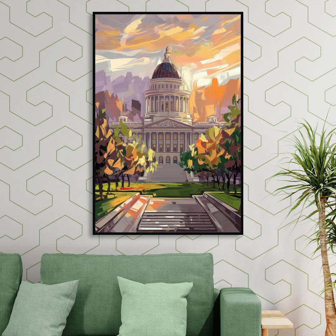 Salt Lake City Capitol Building Sitting Room - Black Canvas Wall Art