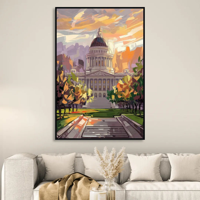 Salt Lake City Capitol Building Living Room - Black Canvas Wall Art