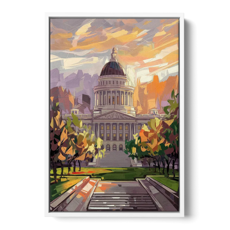 Salt Lake City Capitol Building Front - White Canvas Wall Art