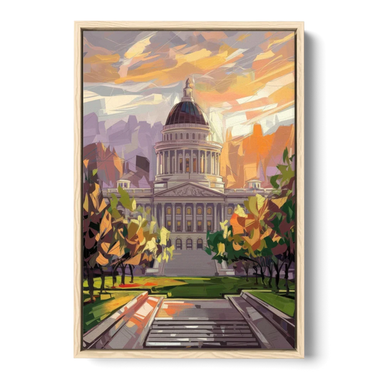 Salt Lake City Capitol Building - Oak Framed Canvas Wall Art - Front