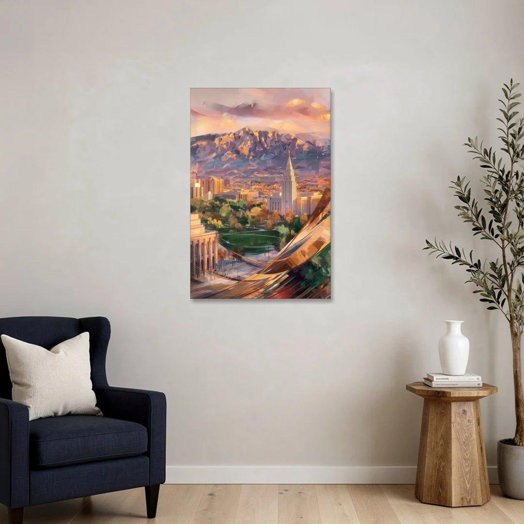 Salt Lake City Downtown View - Canvas Wall Art - Sofa - 24x36