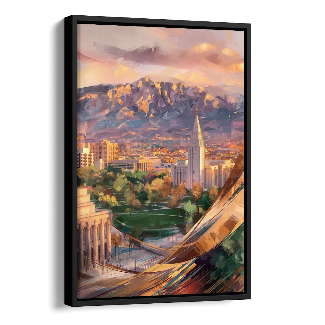 Salt Lake City Downtown View Side - Black Canvas Wall Art