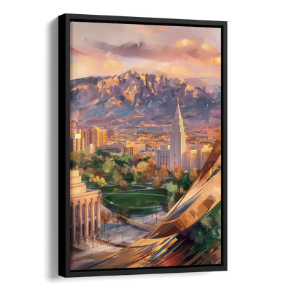 Salt Lake City Downtown View Side - Black Canvas Wall Art
