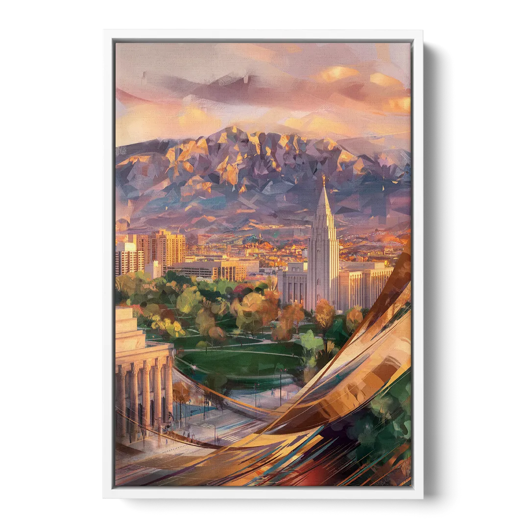 Salt Lake City Downtown View Front - White Canvas Wall Art