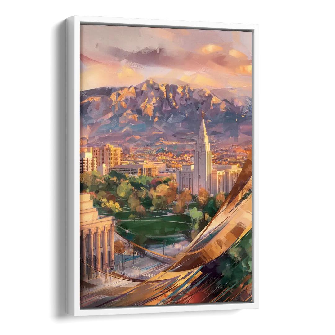 Salt Lake City Downtown View Side - White Canvas Wall Art