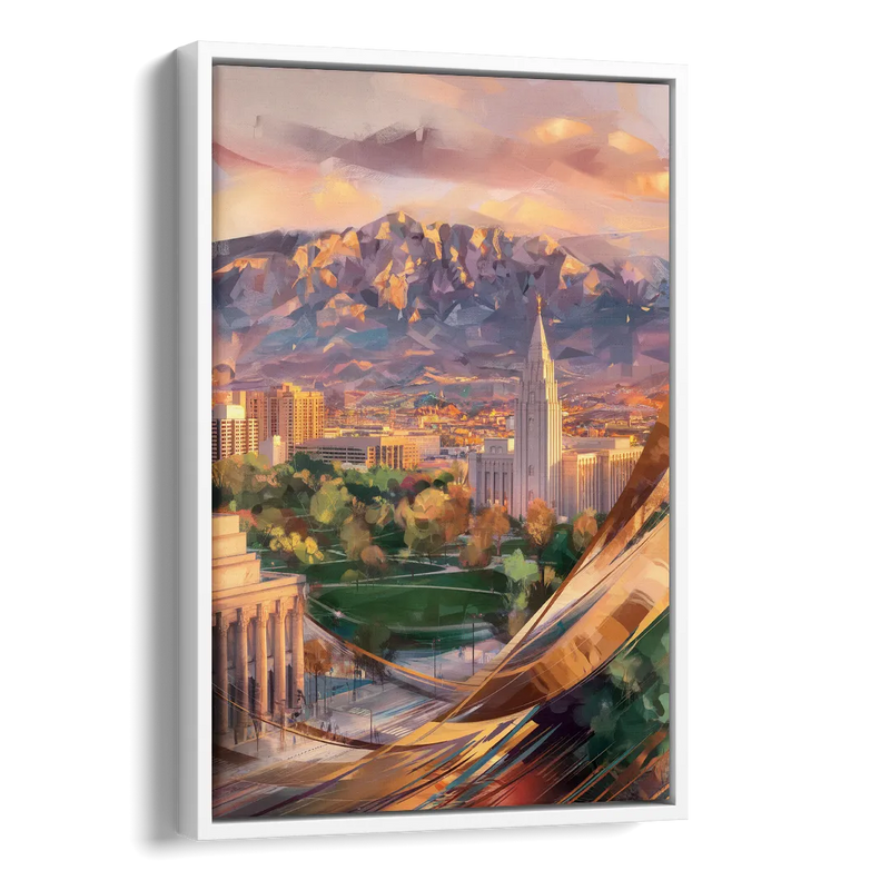 Salt Lake City Downtown View Side - White Canvas Wall Art