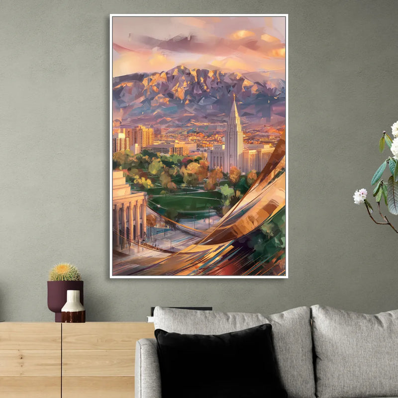 Salt Lake City Downtown View Living Room - White Canvas Wall Art